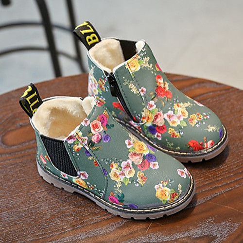 

Girls' Boots Combat Boots Patent Leather Little Kids(4-7ys) Flower Black Gray Winter / Mid-Calf Boots