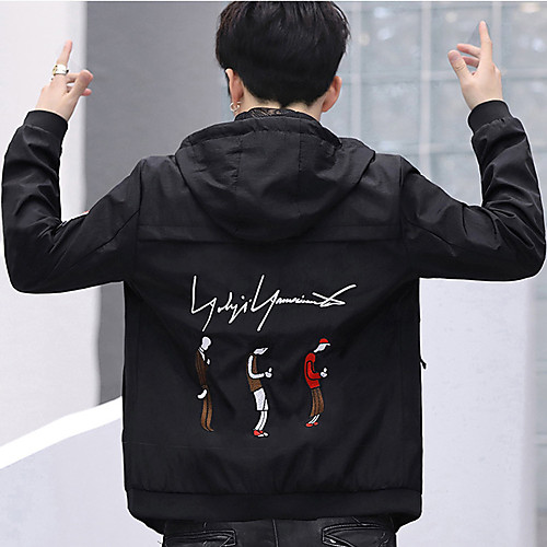 

Men's Solid Colored Spring & Fall Jacket Regular Daily Long Sleeve Nylon Coat Tops Black
