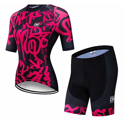 

CAWANFLY Women's Short Sleeve Cycling Jersey with Shorts Winter Black / Red Geometic Bike Clothing Suit Mountain Bike MTB Road Bike Cycling Breathable Quick Dry Back Pocket Sports Clothing Apparel