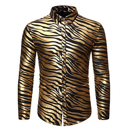 

Men's Shirt Striped Print Long Sleeve Daily Tops Basic Gold Silver