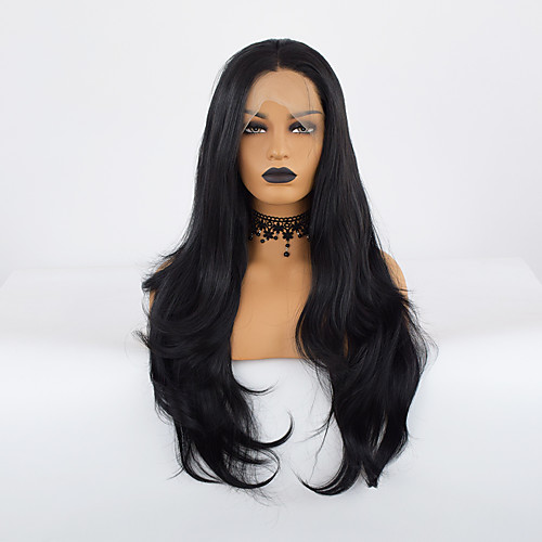 

Synthetic Lace Front Wig Natural Wave Middle Part Lace Front Wig Long Natural Black Synthetic Hair 18-30 inch Women's Cosplay Heat Resistant Party Black / Glueless
