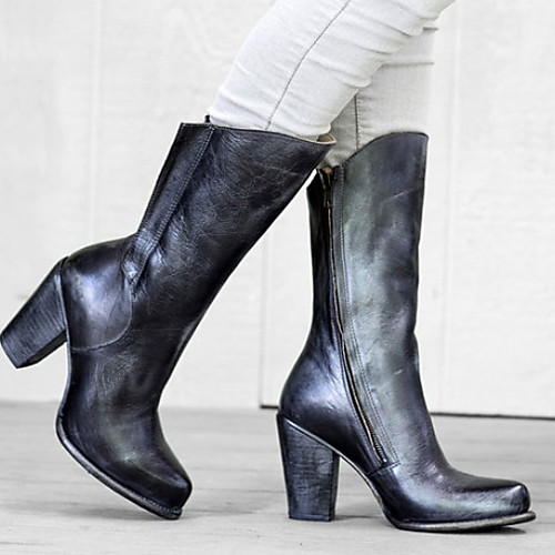 

Women's Boots Block Heel Boots Cowboy Western Boots Chunky Heel Round Toe Mid Calf Boots Daily PU Solid Colored Brown Gray / Mid-Calf Boots