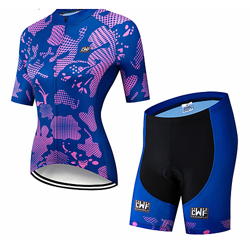 

CAWANFLY Women's Short Sleeve Cycling Jersey with Shorts Winter Dark Blue Geometic Bike Clothing Suit Mountain Bike MTB Road Bike Cycling Breathable Quick Dry Back Pocket Sports Clothing Apparel