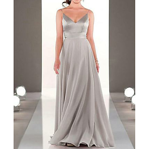 

A-Line Spaghetti Strap Floor Length Chiffon Bridesmaid Dress with Pleats / Open Back