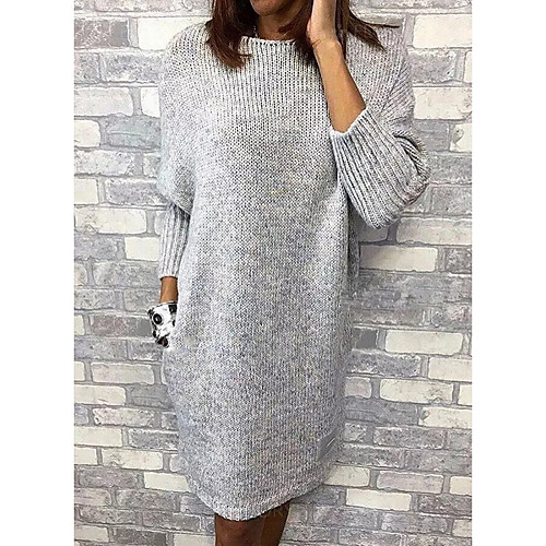 

Women's Sweater Dress - Long Sleeve Solid Colored Gray M L XL XXL XXXL