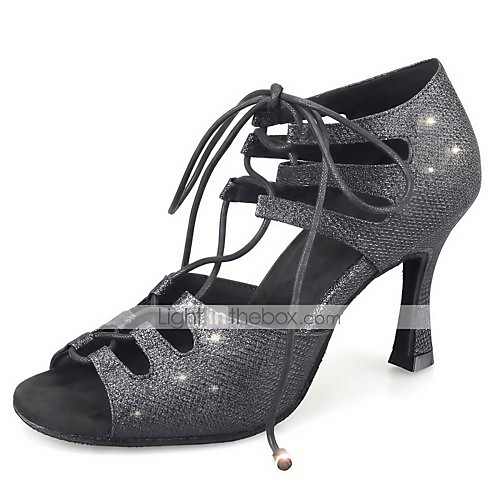 

Women's Dance Shoes Satin / Synthetics Latin Shoes Satin Flower / Buckle Heel Flared Heel Customizable Black