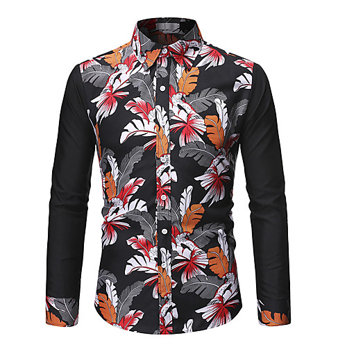 

Men's Shirt Other Prints Plants Print Long Sleeve Holiday Tops Beach Tropical Black