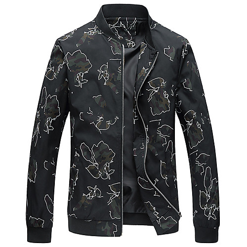 

Men's Geometric Print Basic Fall & Winter Jacket Regular Daily Long Sleeve Cotton Coat Tops Black