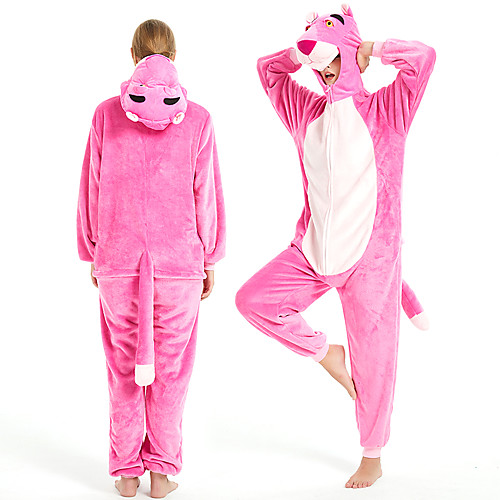 

Adults' Kigurumi Pajamas Pink Panther Onesie Pajamas Flannel Fabric Pink Cosplay For Men and Women Animal Sleepwear Cartoon Festival / Holiday Costumes
