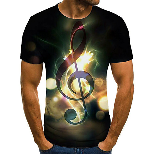 

Men's Plus Size 3D Graphic Pleated Print T-shirt Street chic Exaggerated Daily Going out Round Neck Rainbow / Summer / Short Sleeve / Letter