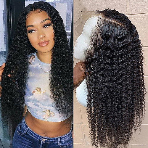 

Remy Human Hair 4x13 Closure Lace Front Wig Middle Part Side Part Free Part style Brazilian Hair Kinky Curly Wig 150% Density Women Best Quality New New Arrival Hot Sale Women's Medium Length Human