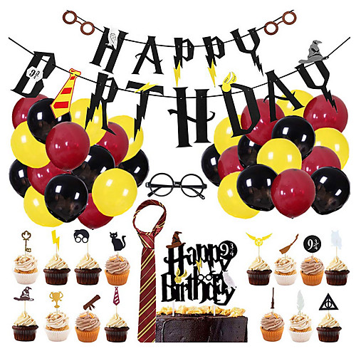 

1set Harri Potter Happy Birthday Garland Cake Topper Big Latex Balloons for Birthday Party Decoration Hanging Bunting Banner Kids Toy