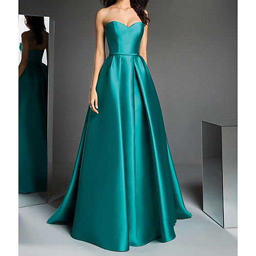 

A-Line Elegant Prom Formal Evening Dress Strapless Sleeveless Sweep / Brush Train Satin with Draping 2021