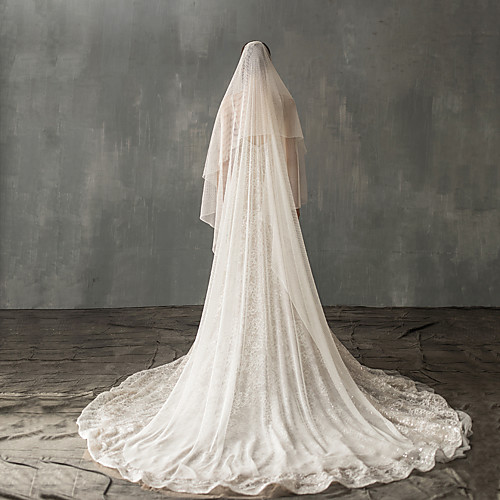 

Two-tier Comtemporary / Sweet Wedding Veil Cathedral Veils with Solid Elastane / Drop Veil
