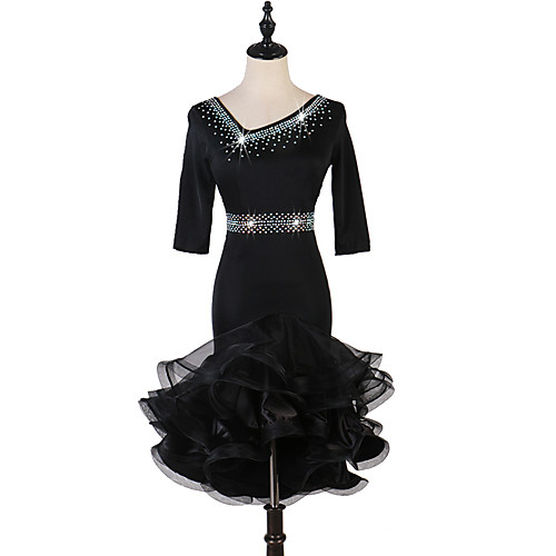 

Latin Dance Dress Crystals / Rhinestones Women's Performance Half Sleeve Spandex Organza