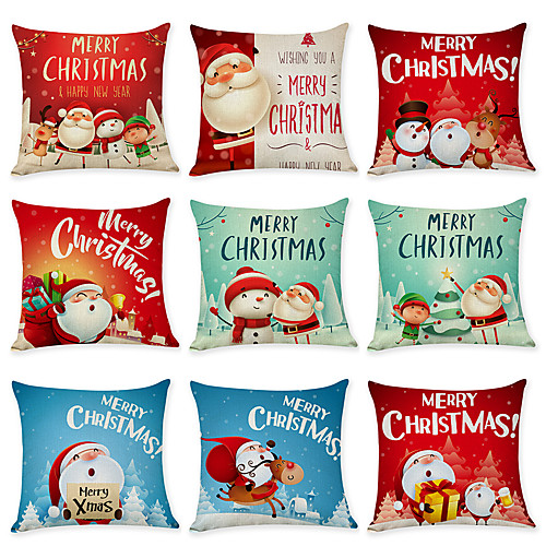 

1 Set of 9 pcs Christmas Series Decorative Linen Throw Pillow Cover 18 x 18 inches 45 x 45cm For Home Decoration Christmas Decoration