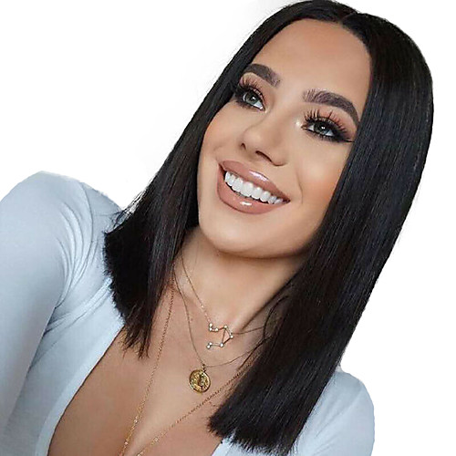 

Synthetic Lace Front Wig Straight Short Bob Lace Front Wig Short Natural Black Synthetic Hair 10-16 inch Women's Life Soft Adjustable Black