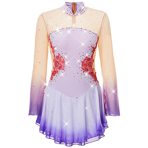 

21Grams Figure Skating Dress Women's Girls' Ice Skating Dress Purple Halo Dyeing Spandex High Elasticity Competition Skating Wear Warm Handmade Jeweled Rhinestone Long Sleeve Ice Skating Figure