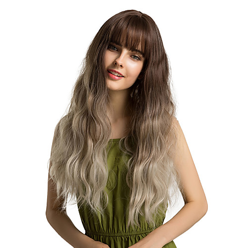 

Synthetic Wig Bangs Curly Water Wave Side Part Neat Bang With Bangs Wig Ombre Medium Length Ombre Color Synthetic Hair 24 inch Women's Cosplay Women Synthetic Dark Brown Ombre HAIR CUBE / Ombre Hair