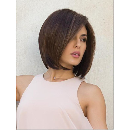 

Synthetic Wig kinky Straight with Baby Hair Wig Medium Length Chocolate Synthetic Hair 32-36 inch Women's New Arrival Dark Brown