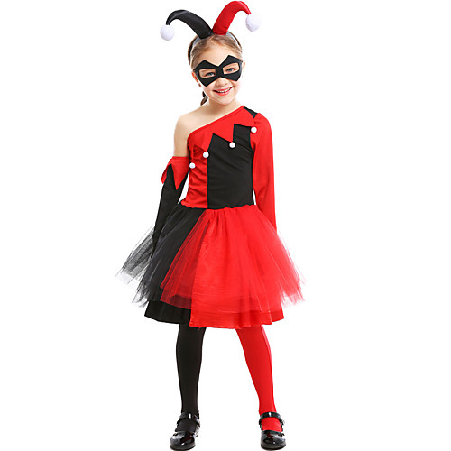 

Princess Harley Quinn Dress Flower Girl Dress Girls' Movie Cosplay A-Line Slip Red Dress Glove Socks Children's Day Masquerade Tulle Polyster / Headwear / Eye Mask / Headwear / Eye Mask