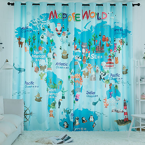 

Curtain High Blackout Christmas Whole World Printed Home Bedroom Customisable