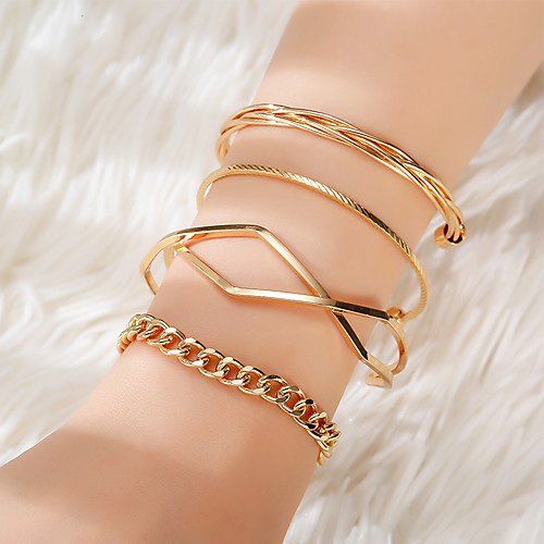 

4pcs Women's Bracelet Bangles Cuff Bracelet Vintage Bracelet Layered Lucky Classic Vintage Trendy Fashion Elegant Stainless Steel Bracelet Jewelry Gold For Daily Street Holiday Club Festival