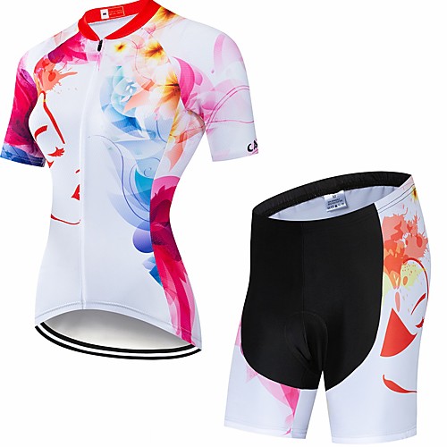 

CAWANFLY Women's Short Sleeve Cycling Jersey with Shorts White Floral Botanical Statue Of Liberty Bike Clothing Suit 3D Pad Quick Dry Winter Sports Spandex Lycra Floral Botanical Mountain Bike MTB
