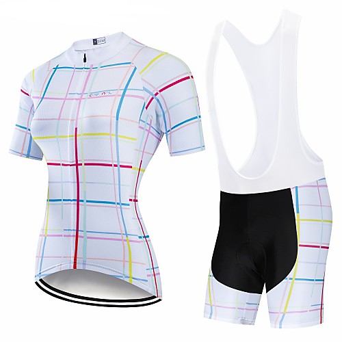 

CAWANFLY Women's Short Sleeve Cycling Jersey with Bib Shorts White Geometic Bike Clothing Suit 3D Pad Quick Dry Winter Sports Spandex Lycra Geometic Mountain Bike MTB Road Bike Cycling Clothing