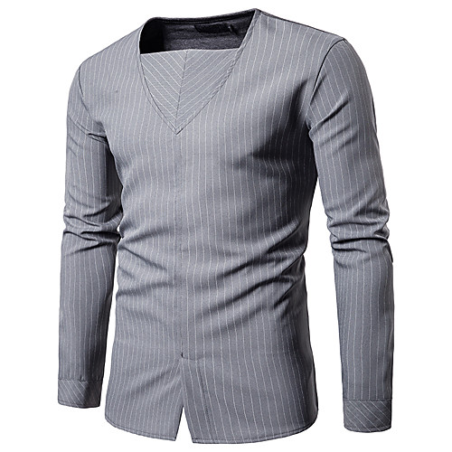 

Men's Striped Patchwork Print Shirt - Cotton Basic Holiday Weekend Black / Gray / Long Sleeve