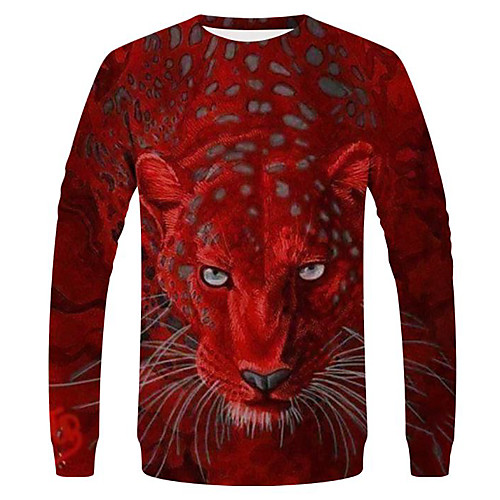 

Men's Color Block Print T-shirt Punk & Gothic Exaggerated Daily Holiday Round Neck Red / Long Sleeve