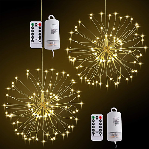 

ZDM 2PCS Waterproof 60 Branches120LED Battery Operated Hanging Starburst Lights LED Fireworks lamp LED Broom Copper Wire Timed Colorful Lantern Creative Party Festival Decor