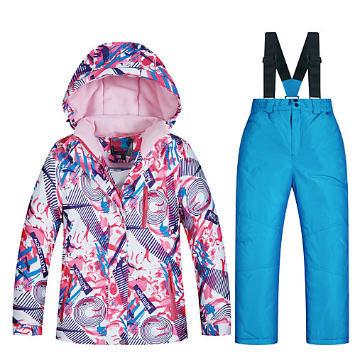 

MUTUSNOW Girls' Ski Jacket with Pants Skiing Snowboarding Winter Sports Thermal / Warm Waterproof Windproof Space Cotton Terylene Flannel Clothing Suit Ski Wear