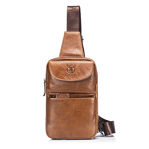 

(Bullcaptain) Men'S Leather Chest Bag Leather Shoulder Slung Fashion Trend Chest Mini Trumpet Men'S Bag