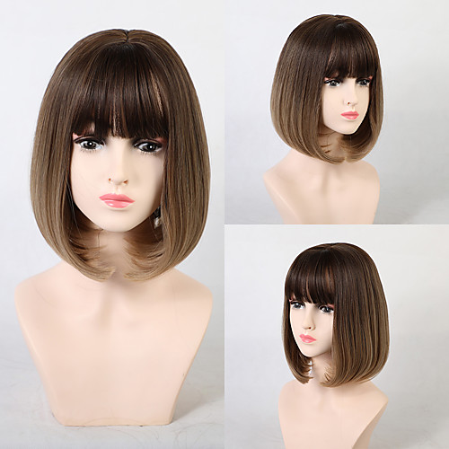 

Synthetic Wig Ombre Natural Wave Neat Bang With Bangs Wig Short Medium Brown / Strawberry Blonde Dark Purple Synthetic Hair 12 inch Women's Women Synthetic Sexy Lady Blonde Purple EMMOR