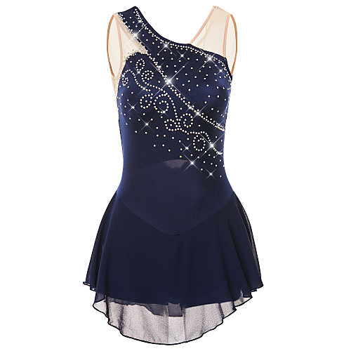 

Figure Skating Dress Women's Girls' Ice Skating Dress Dark Navy Spandex Stretch Yarn Skating Wear Quick Dry Anatomic Design Handmade Classic Sleeveless Ice Skating Figure Skating