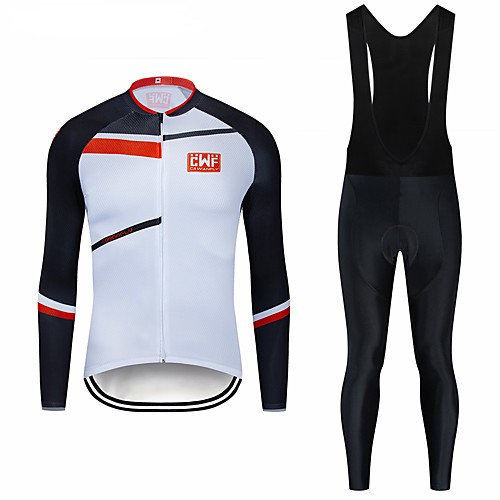 

CAWANFLY Men's Long Sleeve Cycling Jersey with Bib Tights Winter Lycra Black / White Geometic Bike Clothing Suit UV Resistant Quick Dry Sports Geometic Mountain Bike MTB Road Bike Cycling Clothing