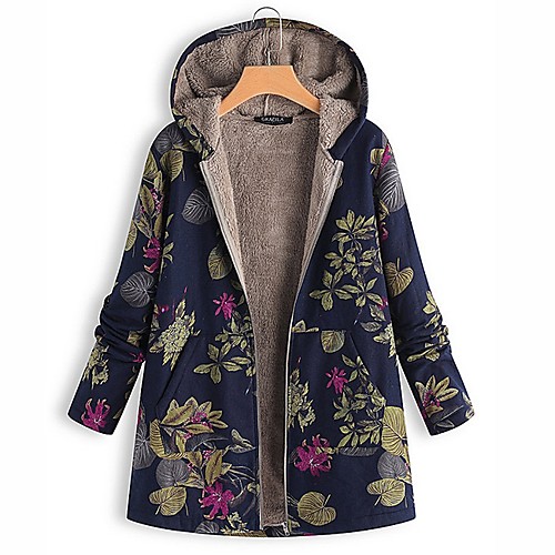 

Women's Daily Regular Coat, Geometric Hooded Long Sleeve Polyester Blue / Red