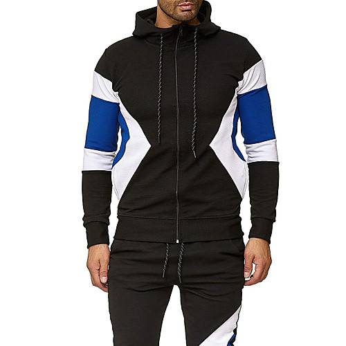 

Men's Zip Up Hoodie Sweatshirt Color Block Daily Going out non-printing Casual Hoodies Sweatshirts White Black Blue