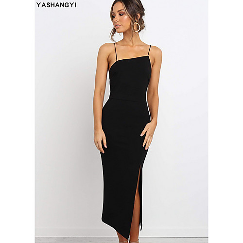 

Women's Sheath Dress - Sleeveless Solid Colored Backless Strap Basic Party Daily Wear White Black S M L XL