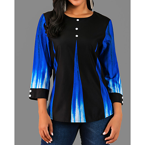 

Women's Color Block Blouse Basic Daily Black