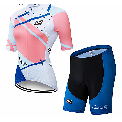 

CAWANFLY Women's Short Sleeve Cycling Jersey with Shorts Winter GrayWhite Geometic Bike Clothing Suit Mountain Bike MTB Road Bike Cycling Breathable Quick Dry Back Pocket Sports Clothing Apparel