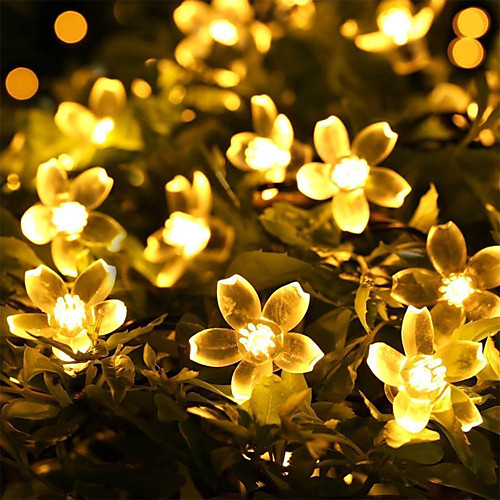 

7m Cherry Blossoms String Lights 50 LEDs 1Set Mounting Bracket Warm White RGB White Blue Waterproof Solar Outdoor Night Light Cute Solar Powered 1 set