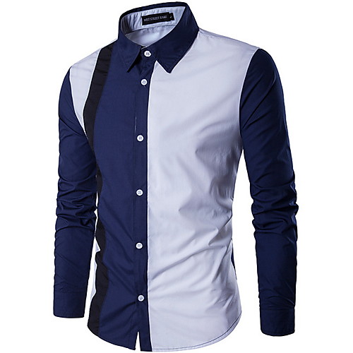 

Men's Color Block Shirt Daily Wine / White / Black / Blue / Long Sleeve