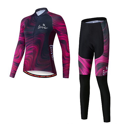 

EVERVOLVE Women's Long Sleeve Cycling Jersey with Tights Winter Lycra Burgundy Gradient Bike Clothing Suit Breathable Quick Dry Moisture Wicking Sweat-wicking Sports Gradient Mountain Bike MTB Road