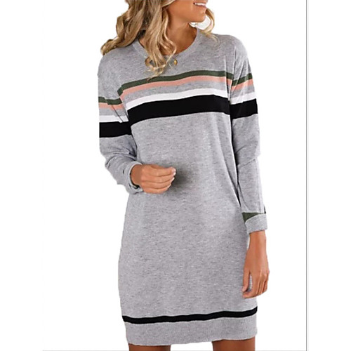 

Women's Shift Dress - Long Sleeve Solid Colored Brown Gray Light Blue S M L XL XXL XXXL