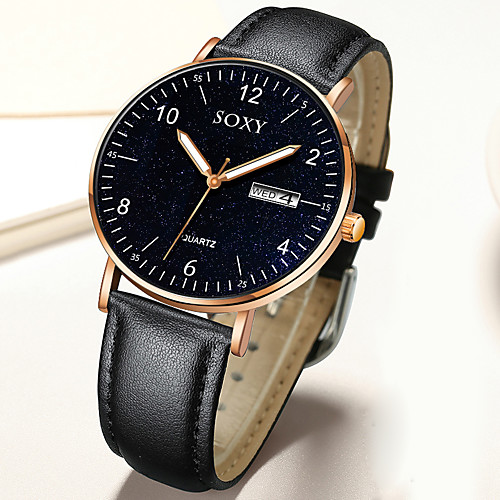 

Men's Dress Watch Quartz Formal Style Stylish Leather Black Calendar / date / day Noctilucent Starry Analog Fashion - Black Black / Silver Black / Rose Gold One Year Battery Life / Stainless Steel
