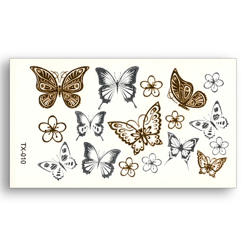 

10 pcs Flower Butterfly Fake tattoo pattern Metallic Gold Sliver Waterproof Temporary Stickers Water Transfer Sexy Beauty Body Art