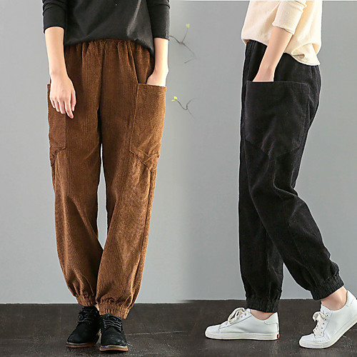 

Women's Joggers Jogger Pants Track Pants Corduroy Pants Athleisure Pants / Trousers Athleisure Wear Bottoms Beam Foot Corduroy Winter Fitness Running Soft Plus Size Sport Solid Color Black Coffee