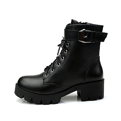 

Women's Boots Chunky Heel Round Toe PU Fall Black
